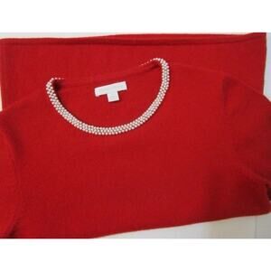 Charter Club Cashmere Sweater- Small Red, Faux Pearl Trim, Preppy Valentines Day